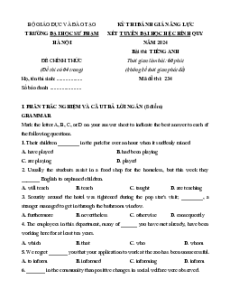 Đề thi Tiếng anh ĐGNL Đại học Sư phạm Hà Nội năm 2024