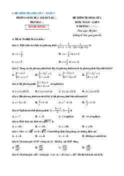 Đề thi Cuối kì 1 Toán 9 Cánh diều 2024 (Đề 3)