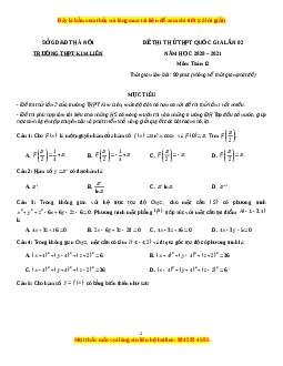 Đề thi thử Toán trường Kim Liên năm 2021