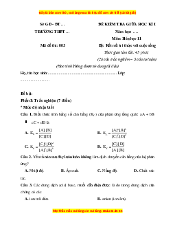 Đề thi giữa kì 1 Hóa Học 11 Kết nối tri thức (đề 3)