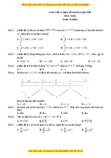 Đề thi thử Toán trường Sở Lạng Sơn năm 2021
