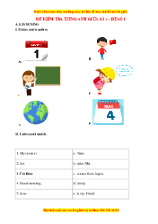 Bộ đề thi giữa kì 1 Tiếng Anh lớp 4 có đáp án