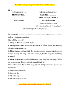 Đề thi giữa kì 1 Tin học 8 Kết nối tri thức (đề 3)