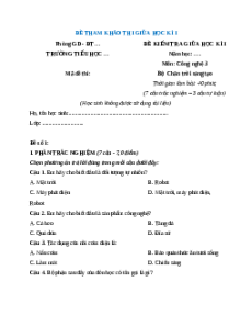 Đề thi giữa kì 1 Công nghệ lớp 3 Chân trời sáng tạo (Đề 2)