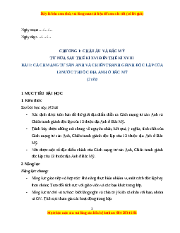 Giáo án Bài 1 Lịch sử 8 Kết nối tri thức (2024): Cách mạng tư sản Anh và chiến tranh giành độc lập của 13 thuộc địa Anh ở Bắc Mỹ