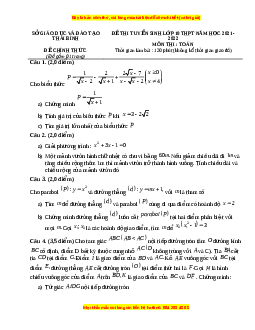 Đề thi vào 10 môn Toán tỉnh Thái Bình năm 2022