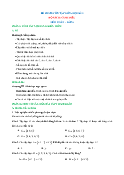 Đề cương ôn tập Giữa kì 1 Toán 6 Cánh diều cấu trúc mới