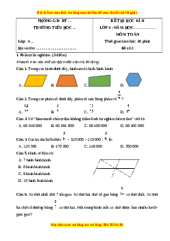 Đề thi cuối kì 2 Toán lớp 4 Cánh diều - Đề 2