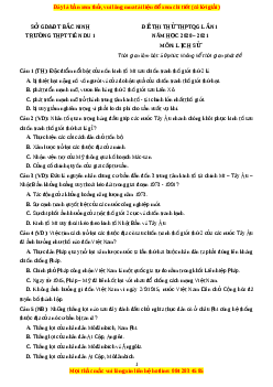 Đề thi thử Lịch Sử trường Tiên Du 1 lần 1 năm 2021