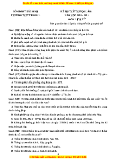 Đề thi thử Lịch Sử trường Tiên Du 1 lần 1 năm 2021