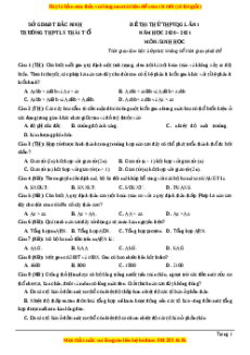 Đề thi thử Sinh Học trường Lý Thái Tổ lần 1 năm 2021