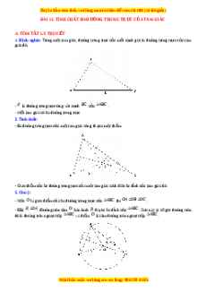 Chuyên đề Tính chất ba đường trung trực của tam giác Toán 7 Cánh diều