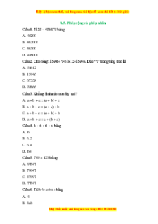 Trắc nghiệm Các phép tính trong tập hợp số tự nhiên Toán 6 Chân trời sáng tạo