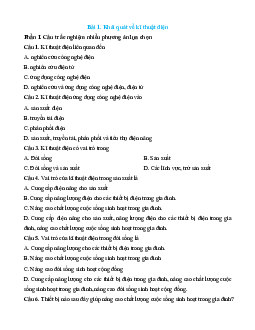 Trắc nghiệm Công nghệ 12 Điện-Điện tử Cánh diều (đúng sai, trả lời ngắn)