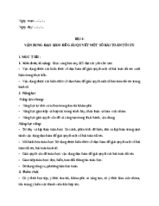Giáo án chuyên đề Vận dụng đạo hàm để giải quyết một số bài toán tối ưu Toán 12 Kết nối tri thức
