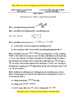 Đề thi vào 10 môn Toán tỉnh Sóc Trăng năm 2020