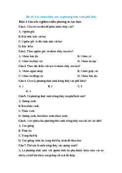 Trắc nghiệm Bài 10: Các nhóm thủy sản và phương thức nuôi phổ biến Công nghệ 12 Lâm nghiệp-Thủy sản Cánh diều