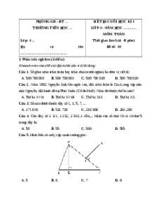 Đề thi cuối kì 1 Toán lớp 4 Cánh diều - Đề 10