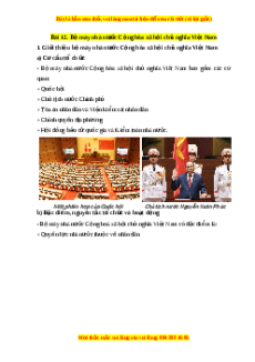 Lý thuyết Kinh tế pháp luật 10 Cánh diều Bài 12: Bộ máy nhà nước Cộng hòa xã hội chủ nghĩa Việt Nam