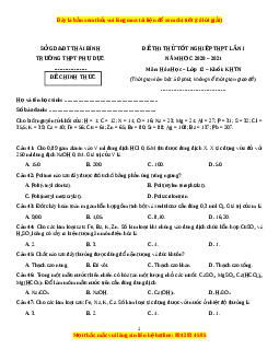 Đề thi thử Hóa Học trường Phụ Dực lần 1 năm 2021