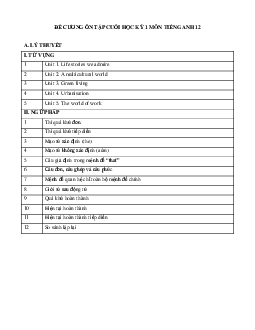 Đề cương ôn tập Cuối kì 1 Tiếng Anh 12 Global success có đáp án