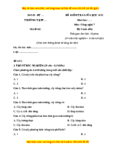 Đề thi giữa kì 1 Công nghệ 7 Cánh diều (Đề 1)