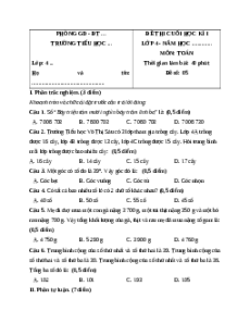 Đề thi cuối kì 1 Toán lớp 4 Chân trời sáng tạo - Đề 5