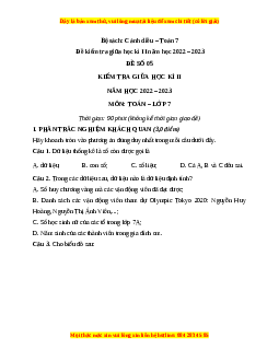 Đề thi giữa kì 2 Toán 7 Cánh diều có đáp án (Đề 5)