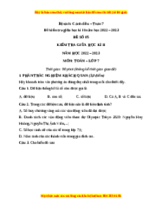 Đề thi giữa kì 2 Toán 7 Cánh diều có đáp án (Đề 5)