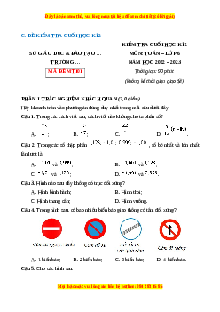 Đề thi cuối kì 2 Toán 6 Chân trời sáng tạo (Đề 1)