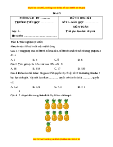Đề thi cuối kì 1 Toán lớp 3 Chân trời sáng tạo - Đề 5