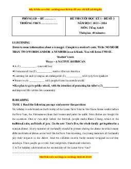 Đề thi cuối kì 1 Tiếng Anh 8 Global success (Đề 3 kèm file nghe)