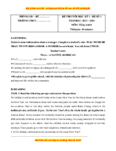 Đề thi cuối kì 1 Tiếng Anh 8 Global success (Đề 3 kèm file nghe)