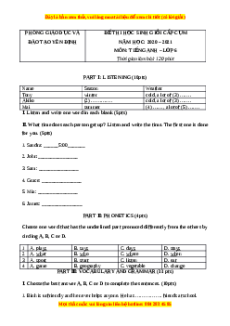 Đề thi học sinh giỏi Anh 6 Huyện Yên Định năm 2020-2021