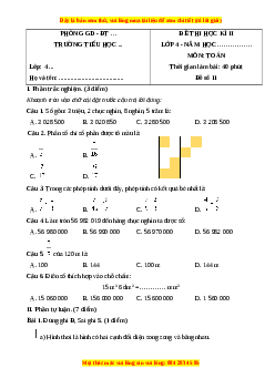 Đề thi cuối kì 2 Toán lớp 4 Cánh diều - Đề 11