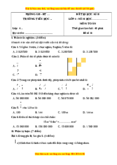 Đề thi cuối kì 2 Toán lớp 4 Cánh diều - Đề 11