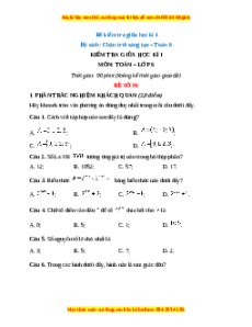 Đề thi giữa kì 1 Toán 6 Chân trời sáng tạo (Đề 6)