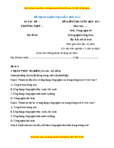 Đề thi Công nghệ 10 giữa kì 1 Kết nối tri thức (Công nghệ trồng trọt) - Đề 2