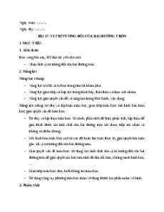 Giáo án Vị trí tương đối của hai đường tròn Toán 9 Kết nối tri thức