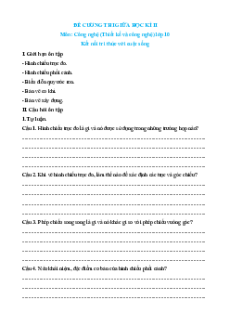 Đề cương ôn tập Giữa kì 2 Công nghệ Thiết kế 10 Kết nối tri thức