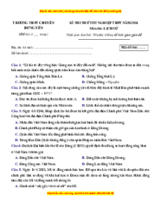 Đề thi thử tốt nghiệp Lịch sử trường THPT Chuyên Hưng Yên năm 2024