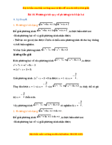 Lý thuyết Toán 10 Kết nối tri thức Bài 18: Phương trình quy về phương trình bậc hai