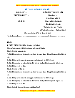 Đề thi Công nghệ 10 cuối kì 1 Kết nối tri thức (Công nghệ trồng trọt) - Đề 2