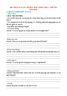 Đề cương ôn tập Cuối kì 2 Tiếng Việt lớp 4 Kết nối tri thức Cấu trúc mới