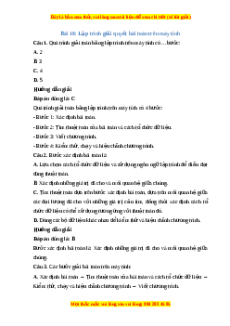Trắc nghiệm Tin học 10 Chủ đề F Bài 18: Lập trình giải quyết bài toán trên máy tính Tin học 10 Cánh diều