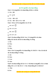 Trắc nghiệm Trung điểm của đoạn thẳng Toán 6 Kết nối tri thức