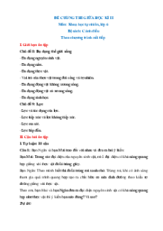 Đề cương Giữa kì 2 KHTN 6 Cánh diều (nối tiếp)