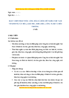 Giáo án Bài 17 KTPL 10 Cánh diều: Hiến pháp nước Cộng hòa xã hội chủ nghĩa Việt Nam về kinh tế, văn hóa, giáo dục, khoa học, công nghệ và môi trường