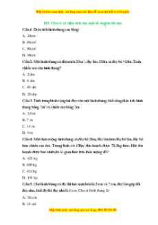 Trắc nghiệm Chu vi và diện tích của một số tứ giác đã học Toán 6 Kết nối tri thức
