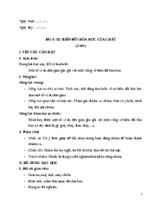 Giáo án Bài 5 Khoa học lớp 5 Kết nối tri thức: Sự biến đổi hoá học của chất